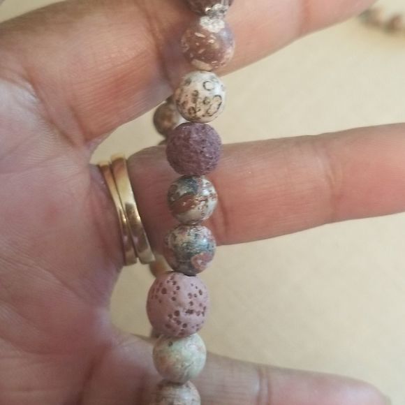 His & Hers Ocean Jasper & Dyed Lava Elastic Bracelets New Custom Made  7" & 8" - Picture 5 of 10